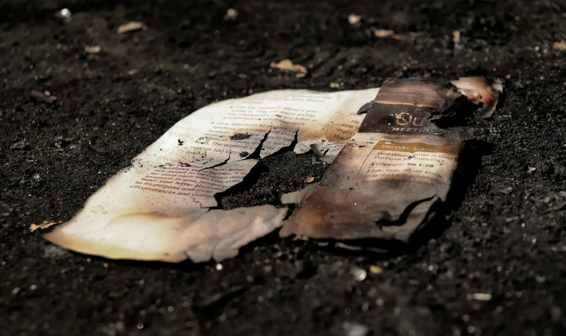 A leaflet burnt almost entirely to ashes