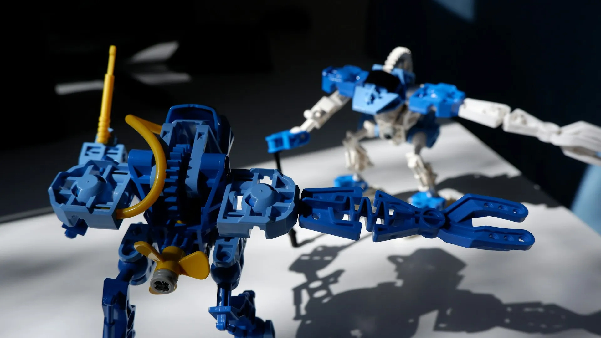 Two Lego robots having a fight